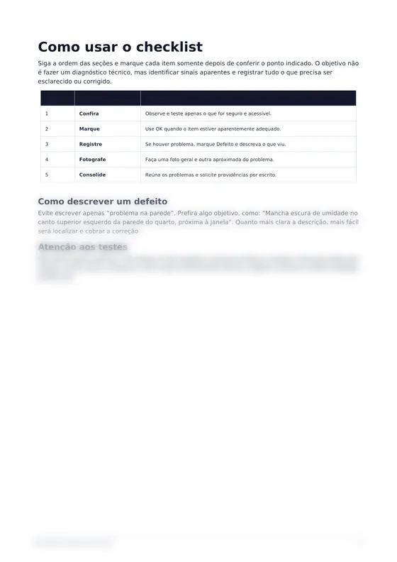 Prévia da página Como usar o checklist