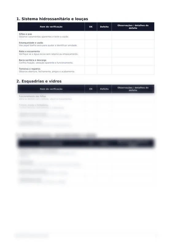 Prévia da página com o checklist de vistoria